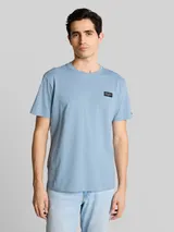 TOM TAILOR Herren T-Shirt aus Baumwolle mit Logo-Badge, blau, Uni – Bild 4