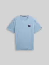 TOM TAILOR Herren T-Shirt aus Baumwolle mit Logo-Badge, blau, Uni – Bild 3