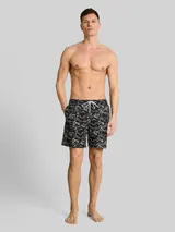 TOM TAILOR DENIM Herren Badeshorts mit Muster, schwarz, Palmenprint – Bild 4