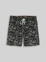 TOM TAILOR DENIM Herren Badeshorts mit Muster, schwarz, Palmenprint – Bild 3