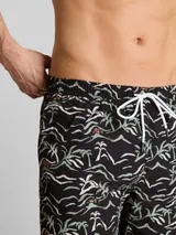TOM TAILOR DENIM Herren Badeshorts mit Muster, schwarz, Palmenprint – Bild 6