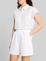 TOM TAILOR DENIM Damen Shorts mit Lochstickerei, weiß, Uni – Bild 6