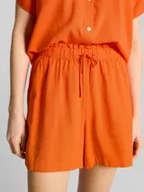 TOM TAILOR DENIM Damen Loose Fit Shorts mit Leinenanteil, orange, Uni – Bild 6