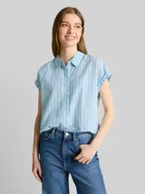 TOM TAILOR DENIM Damen Bluse mit Streifenmuster, blau, Gestreift – Bild 4