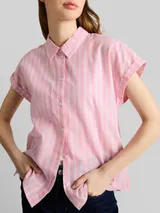 TOM TAILOR DENIM Damen Bluse mit Streifenmuster, rosa, Gestreift – Bild 6