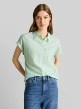 TOM TAILOR DENIM Damen Bluse mit Streifenmuster, grün, Gestreift – Bild 4