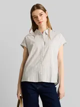 TOM TAILOR DENIM Damen Bluse mit Streifenmuster, beige, Gestreift – Bild 4