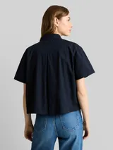 TOM TAILOR DENIM Damen Boxy Fit Bluse aus Baumwolle, blau, Uni – Bild 5