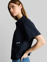TOM TAILOR DENIM Damen Boxy Fit Bluse aus Baumwolle, blau, Uni – Bild 6