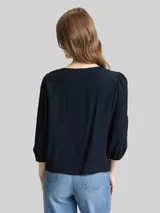 TOM TAILOR DENIM Damen Crinkle Bluse mit Knopfleiste, blau, Uni – Bild 5