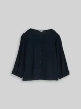 TOM TAILOR DENIM Damen Crinkle Bluse mit Knopfleiste, blau, Uni – Bild 3