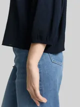 TOM TAILOR DENIM Damen Crinkle Bluse mit Knopfleiste, blau, Uni – Bild 6