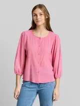 TOM TAILOR DENIM Damen Crinkle Bluse mit Knopfleiste, rosa, Uni – Bild 4