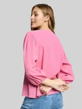 TOM TAILOR DENIM Damen Crinkle Bluse mit Knopfleiste, rosa, Uni – Bild 6