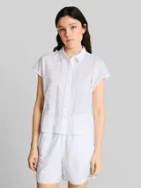 TOM TAILOR DENIM Damen Bluse mit Lochstickerei, weiß, Uni – Bild 4