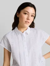 TOM TAILOR DENIM Damen Bluse mit Lochstickerei, weiß, Uni – Bild 6