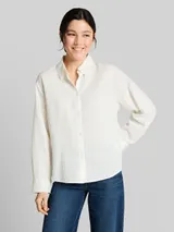 TOM TAILOR DENIM Damen Loose Fit Seersucker Hemdbluse, weiß, Uni – Bild 4