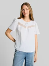 TOM TAILOR DENIM Damen Bluse mit Häkel-Details, weiß, Uni – Bild 4
