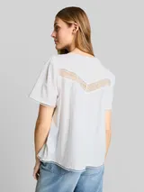 TOM TAILOR DENIM Damen Bluse mit Häkel-Details, weiß, Uni – Bild 5