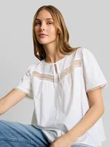 TOM TAILOR DENIM Damen Bluse mit Häkel-Details, weiß, Uni – Bild 6
