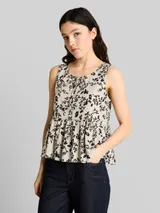 TOM TAILOR DENIM Damen Blusentop mit Leinenanteil, beige, Geblümt – Bild 4