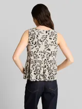TOM TAILOR DENIM Damen Blusentop mit Leinenanteil, beige, Geblümt – Bild 5