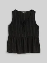 TOM TAILOR DENIM Damen Blusentop mit Leinenanteil, schwarz, Gestreift – Bild 3