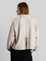 TOM TAILOR DENIM Damen Boxy Fit Hemdbluse mit Schleifen-Detail, beige, Gestreift – Bild 5