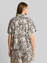 TOM TAILOR DENIM Damen Boxy Fit Bluse mit Leinenanteil, beige, Geblümt – Bild 5