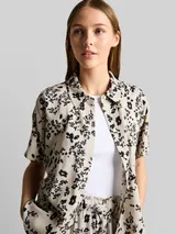 TOM TAILOR DENIM Damen Boxy Fit Bluse mit Leinenanteil, beige, Geblümt – Bild 6