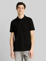 TOM TAILOR DENIM Herren Piqué Poloshirt aus Baumwolle, schwarz, Uni – Bild 4