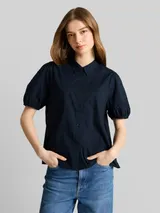 TOM TAILOR DENIM Damen Bluse mit Stickerei, blau, Uni – Bild 4