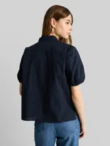 TOM TAILOR DENIM Damen Bluse mit Stickerei, blau, Uni – Bild 5