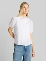 TOM TAILOR DENIM Damen Bluse mit Stickerei, weiß, Uni – Bild 4