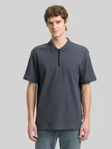 TOM TAILOR DENIM Herren Relaxed Fit Poloshirt mit Reißverschluss, grau, Uni – Bild 4