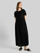 TOM TAILOR DENIM Damen Midi-Kleid mit Leinenanteil, schwarz, Uni – Bild 4