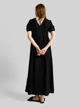TOM TAILOR DENIM Damen Midi-Kleid mit Leinenanteil, schwarz, Uni – Bild 5