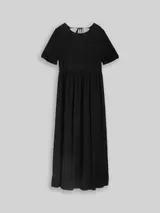 TOM TAILOR DENIM Damen Midi-Kleid mit Leinenanteil, schwarz, Uni – Bild 3