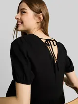 TOM TAILOR DENIM Damen Midi-Kleid mit Leinenanteil, schwarz, Uni – Bild 6