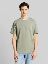 TOM TAILOR DENIM Herren Relaxed Fit Piqué T-Shirt, grün, Meliert – Bild 4