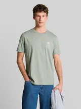 TOM TAILOR DENIM Herren T-Shirt mit Palmenprint, grün, Uni – Bild 4