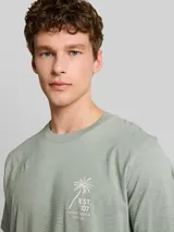 TOM TAILOR DENIM Herren T-Shirt mit Palmenprint, grün, Uni – Bild 6