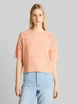 TOM TAILOR DENIM Damen Relaxed Fit Strickpullover mit Lochmuster, orange, Uni – Bild 4