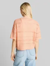 TOM TAILOR DENIM Damen Relaxed Fit Strickpullover mit Lochmuster, orange, Uni – Bild 5