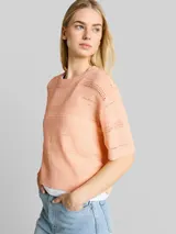 TOM TAILOR DENIM Damen Relaxed Fit Strickpullover mit Lochmuster, orange, Uni – Bild 6