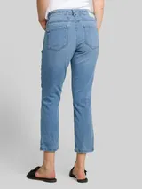 TOM TAILOR Damen TTLENE SLIM CROPPED Stretch Jeans mit Bindegürtel, blau, Uni – Bild 5