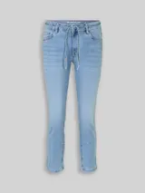 TOM TAILOR Damen TTLENE SLIM CROPPED Stretch Jeans mit Bindegürtel, blau, Uni – Bild 3