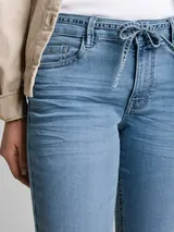 TOM TAILOR Damen TTLENE SLIM CROPPED Stretch Jeans mit Bindegürtel, blau, Uni – Bild 6