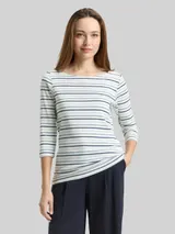 TOM TAILOR Damen Langarmshirt mit Streifenmuster, grün, Gestreift – Bild 4