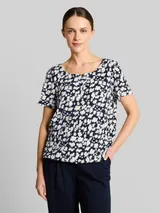 TOM TAILOR Damen Crinkle T-Shirt mit Muster, blau, Gemustert – Bild 4